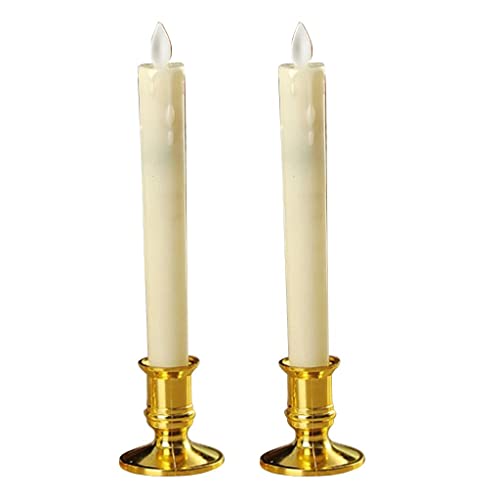 CALANDIS 2pcs Warm LED Candle Romantic Swing Flame Real Candles Home Wedding Gold B