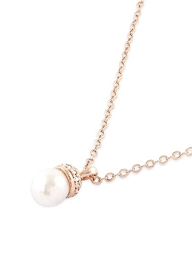 ZAVERI PEARLS Rose Gold Cubic Zirconia Pearl Pendant With Chain Brass Necklace For Women -ZPFK16193