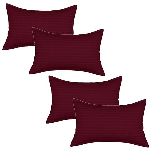 Comfowell Microfibr Feeling Satin Stripe Fabric bed Pillow for Sleeping Set of 4 maroon(16x24)