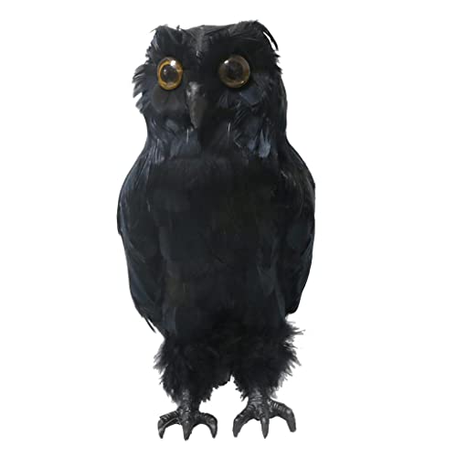 CALANDIS Artificial Feather Black Owl Figurine Statue 27cm Lawn Ornaments