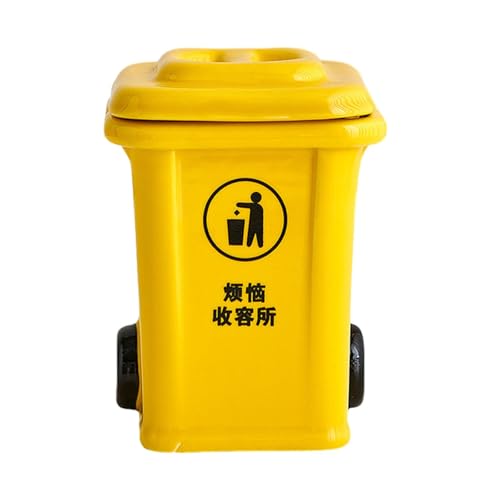 Mini Trash Can Shape Ash Holder Ceramic Portable for Living Room Office Desk Yellow