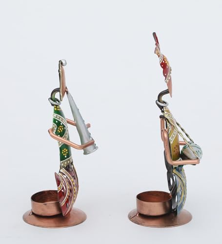 Arunaines Punjabi Couple Musicians Set of 2 Multicolour Iron Candle Holders | Adding A Touch of Punjabi Cultural