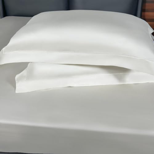 Erba 100% Tencel Eucalyptus Fiber, King Size Flat Bedsheet Set in White Colour, Includes 1 King Size Solid bedsheet (275x275cm) with 2 Matching Pillow Covers (50x70cm) with Single line Embroidery