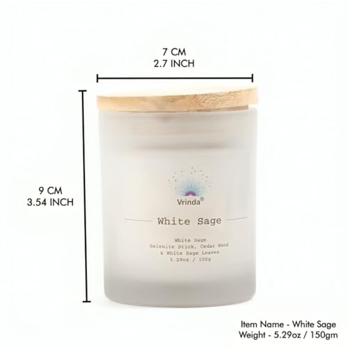 Vrinda® White Sage Glass Scented Candle with Crystals, Soy Blend. Approx. 5.29Oz