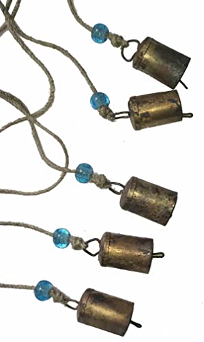 6 Chimes Bells Garland in Antique Gold Finish with Glass Beads for Home & Garden Decoration 6 x 3 x 80 cm