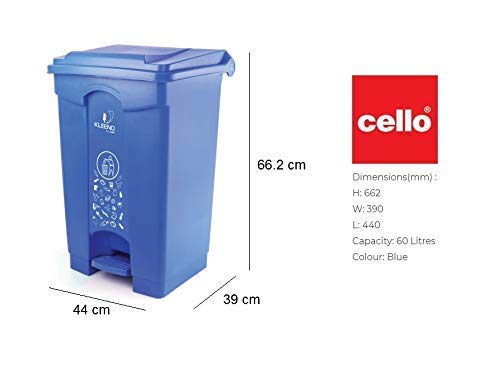 Cello Strong Plastic Step-On Pedal Garbage Dustbin 60 Ltr, White