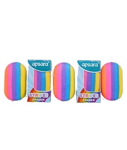 APSARA Stripes Coloured Non DUST Eraser Pack of 10 Eraser GSM®Dumanhill Registered Listing (Apsara Stripes Eraser)