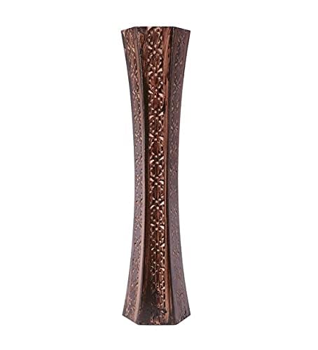 Velgo Hub Wooden Floor Flower Vase with Beautiful Cutting Design Brown 24 Inch