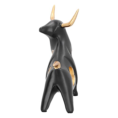 Bull Figurine, Multi‑Functional Vivid Abstract Sculpture Animal Statue with Anti Skid Pad for Office for Living Room for Wine Cabinet(BS817 Lift Black)