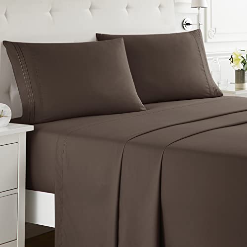 RV/Short Queen , Chocolate Brown : Bed Sheet Bedding Set, RV Short Queen, Brown, 100% Soft Brushed Microfiber Fabric Deep Pocket Fitted Sheet, 1800 Luxury Bedding Collection, Hypoallergenic & Wrinkle Free Bedroom Linen Set