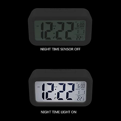 Kadio Digital Alarm Clock,Battery Operated Small Desk Clocks,with Date, Indoor Temperature,Smart Night Light,LCD Clock for Bedroom Home Office (White)