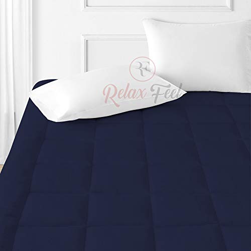 Relaxfeel Luxury 600 GSM Ultra - Soft Light Wight Hypoallergenic Cotten 3" Tick Mattress Padding / Topper. Comfortable for Better Sleep -Navy Blue Colour of Single Size 48x78 Inch