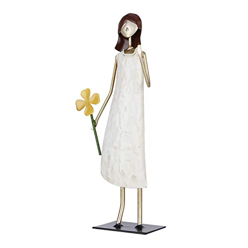 Anself Girl Statue Holding Flower Girl Iron Art Decoration Modern Ornament for Living Room Cabinet and Desk Gift of Vitality and Hope