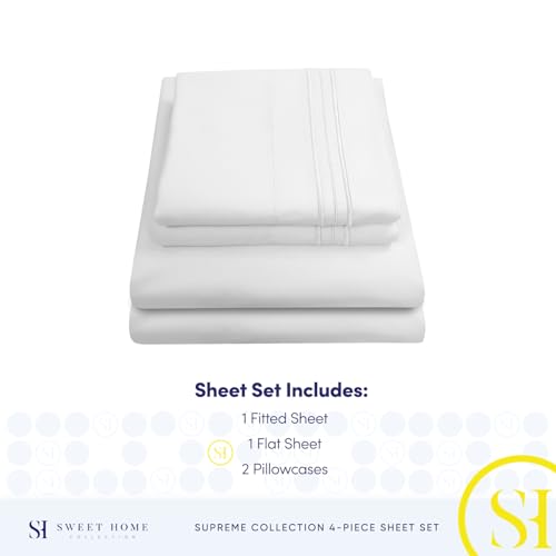 RV Queen Bed Sheets - Breathable Luxury Sheets with Full Elastic & Secure Corner Straps Built In - 1800 Supreme Collection Extra Soft Deep Pocket Bedding Set, Sheet Set, RV Short Queen, White