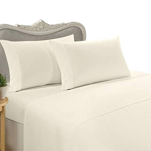 Luxurious 1000 Thread Count Olympic Queen Four (4) Piece Bed Sheet Set 100% Egyptian Cotton Deep Pocket 1000TC Solid Ivory Set