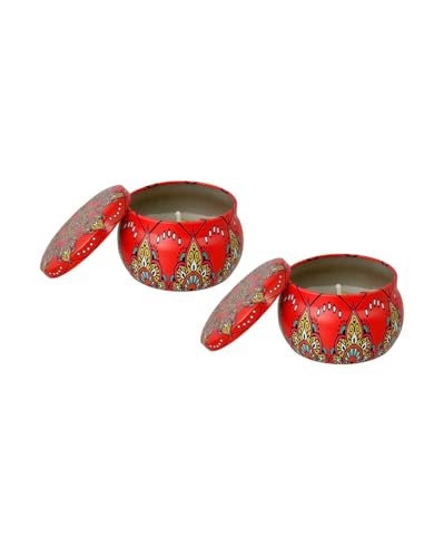 Amoda Candle Printed Candle Jars with Lids, Stain Resistant, Red, Set of 2