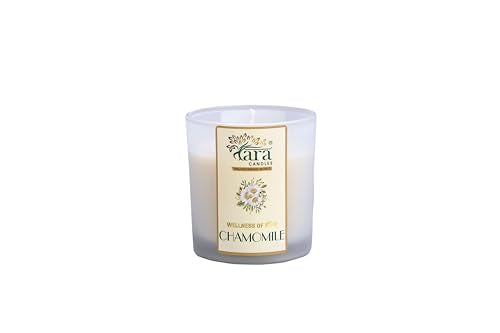 Tara Candles-Wellness of India - Chamomile Scented Single Wick Frosted Glass Jar Wooden Lid Candle| Rеlaxation & Strеss Rеduction Aromathеrapy Candles for Living & Mediation Room| Medium