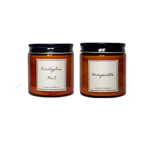 Better co Scented Soy Wax Amber Jar Candle Organic Luxury Aroma Burning Time Upto 20 Hours. Combo Pack of Honeysuckle and Eucalyptus + Mint