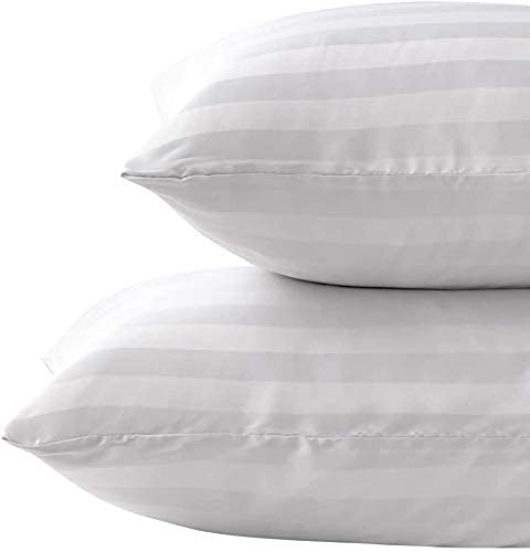 ATOOTFUSION 100% Recyclable Black Hosiery Firm Medium Hard Cotton Bed Pillow for Real Perfect Neck Support (16" x 26") Firm Pillow White Satin Strip Pack of 02