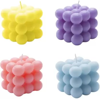 SS Enterprise Organic Soy Wax Bubble Candle for Home Decor | Scented Aromatic Fragrance Candles | Smoke-Free Pillar Candle (Set of 4, Yellow-Purple-Blue-Pink)