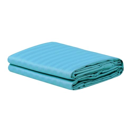 Roman Cotton Satin Stripes Elastic Fitted Plain Double Bedsheet King Size with Two Pillow Covers for Home/Hotels/Guest House - Size 72"x78"x6" (Aqua)