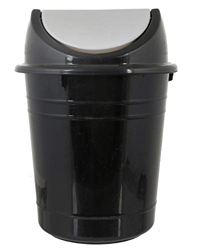 Kuber Industries Plastic Medium Size Swing Lid Dustbin/Garbage Bin/Waste Bin (Black & White)-KUBMART10215