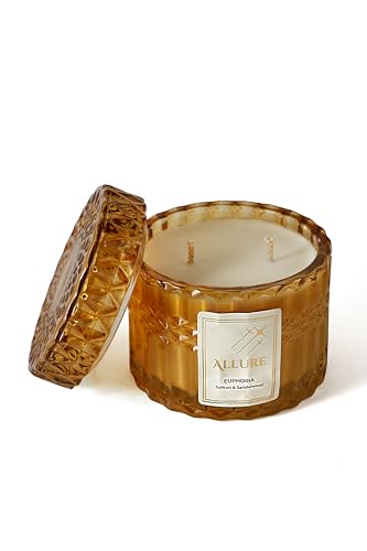 Allure Living Euphoria Saffron & Sandalwood Candles | 2 Wick Candle |Up to 30 Hours Burning Time | Natural Soy Wax | Aromatherapy Aesthetic Scented Candle |Pack of 4