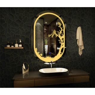 ARANAUT Tree Design Capsule Shaped Mirror, LED Illuminated Modern Vanity Mirror with Touch Sensor, Wall Mounted Mirror for Bathroom, Bedroom & Makeup Room (18x24 inches, Yellow Light, Framed)