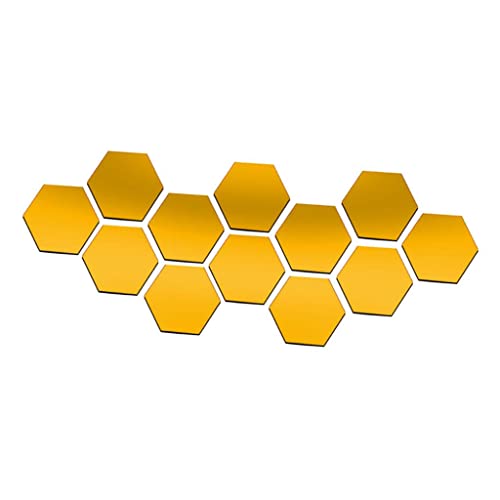 ATORSE® 12X 3D Hexagon Wall Stickers Mirror Acrylic DIY Home Decor Gold 70X40Mm