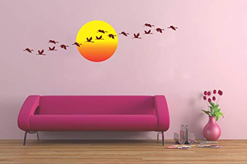 Merical PVC Vinyl Flying Birds with Sunrise Wall Sticker | DIY Wall Art for Living Room, Bedroom, Home & Office