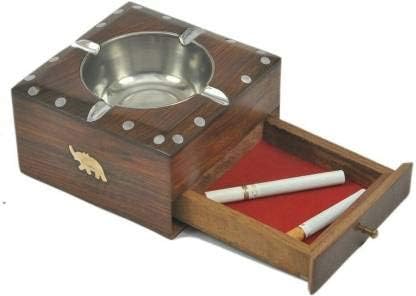 SAIRA CRAFTS SHOPPE Wooden Ashtray with Cigarette Holder 4 Slots for Home Office Car Gifts