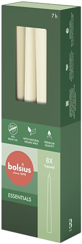 Bolsius Tapered Candles - Ivory - 8-Pack - 24.5 cm - Decorative Household Candles - Burning Time of 7 Hours - Unscented - Natural Vegan Wax - Without Palm Oil