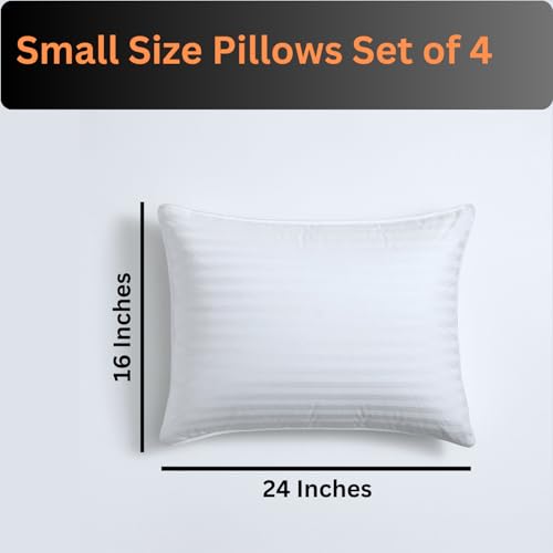 AJISH Soft Microfiber Bed Pillows Set of 4, 16 X 24 Inch Small Size Pillow - Cooling Pillows for Sleeping - Luxury White Stripe Pillows for Side, Stomach or Back Sleepers, Machine Washable