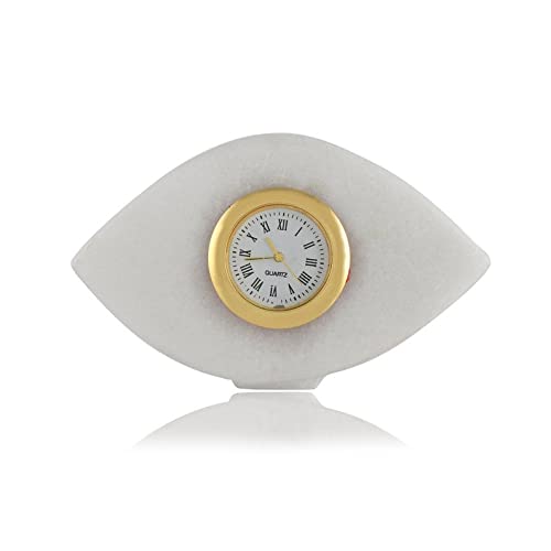 STLYZ Eye Shape Marble Table Clock for Décor and Paper Weight (White)