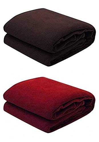 OM SHIV Polyester Unique Fleece Blanket for Home use and Travel (Coffee, Maroon, 88 inch x 60 inch or 228 cm x 152 cm)- Set of 2pc, lightweight