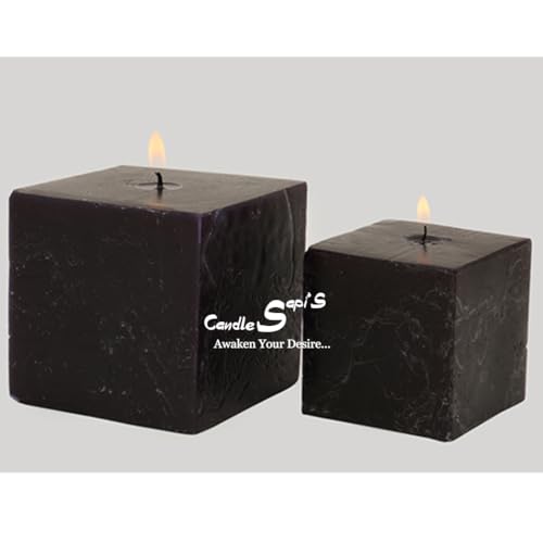 Smooth Scented Designer Square Pillar Candle Pack 2 | Home Decoration Candles | Diwali, Birthday, Valentines, New Year | 100 Hours | Set of 2 (3x3 Inch & 2x2 Inch) (Black)