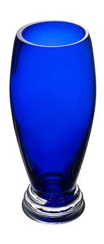 Barski - Handmade Glass - Footed Round Vase - Cobalt - 14" H (14 Inches High) Made in Europe