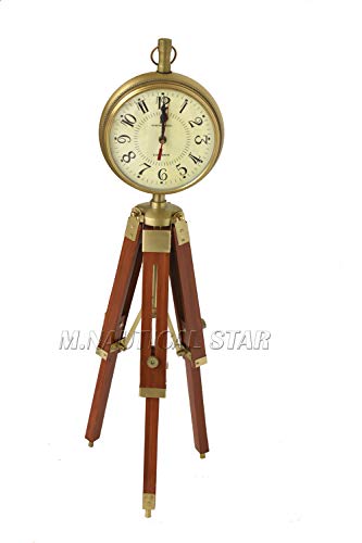 M.Nautical Star Brass Antique Table Clock Antique Handmade Tripod Clock