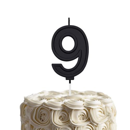 Black 9 Number Birthday Candle for Cake, 2.76 Inch Number Cake Candles for Wedding Anniversary Decoration Happy Birthday Party Celebration