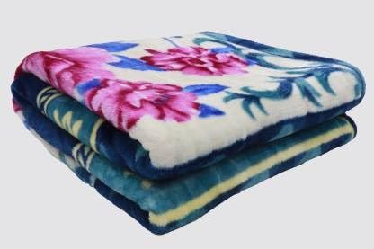 OMAJA HOME Blue Printed Double Mink Blanket for Heavy Winter