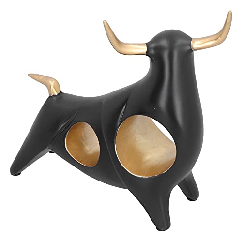 Bull Figurine, Multi‑Functional Vivid Abstract Sculpture Animal Statue with Anti Skid Pad for Office for Living Room for Wine Cabinet(BS817 Lift Black)