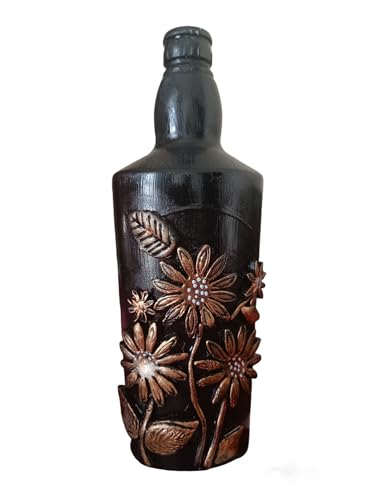 Decorative Floral Bottle with Clay Art, Brown