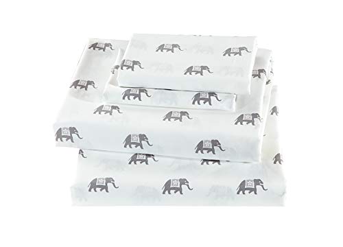 Linen Plus Twin Size 3pc Sheet Set for Babies Elephant Grey White