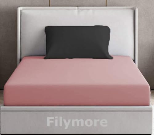 Filymore Solid Single bedsheet with 1 Pillow Cover Unique Combination for Single Bed (Size :90 X60 inches) (Colour Light Pink Sheet with Black Pillow Cover)…