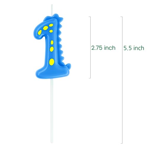 Dinosaur Candle 1, eusbon 2.76" Blue Dino Candle Number 1 for 1st Birthday Theme Party Number Candle Topper for Cake Decoration