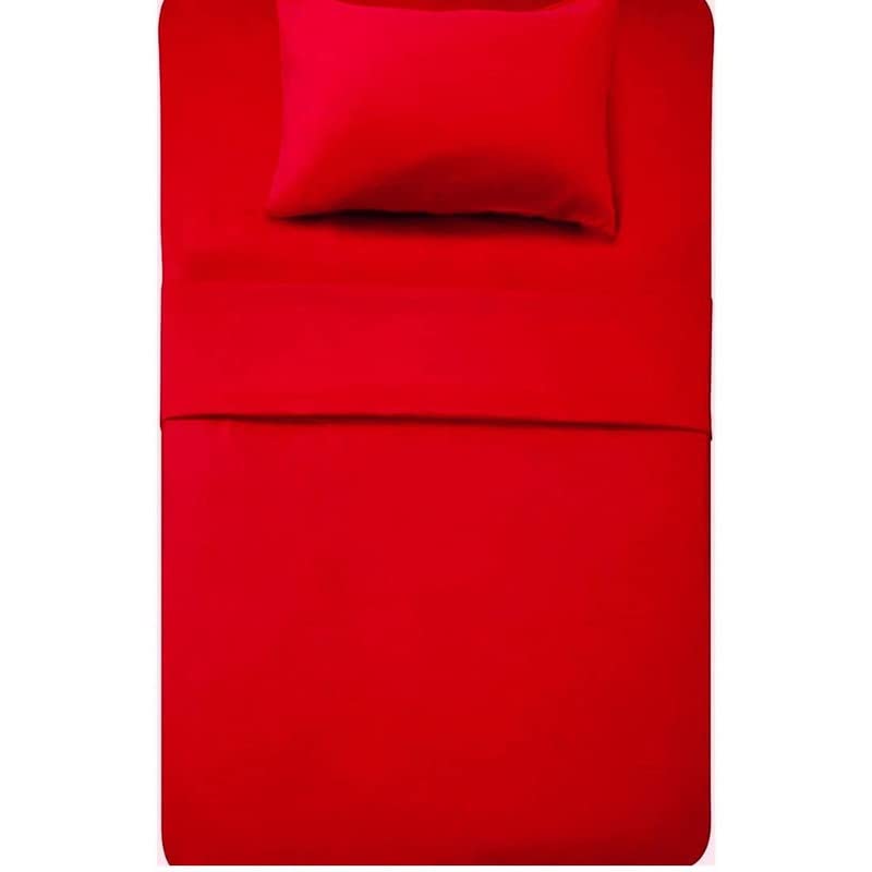 Femfairy Single Bed Super Solid Plain Bedsheet Cotton Microfiber with 1 Pillow Covers Red