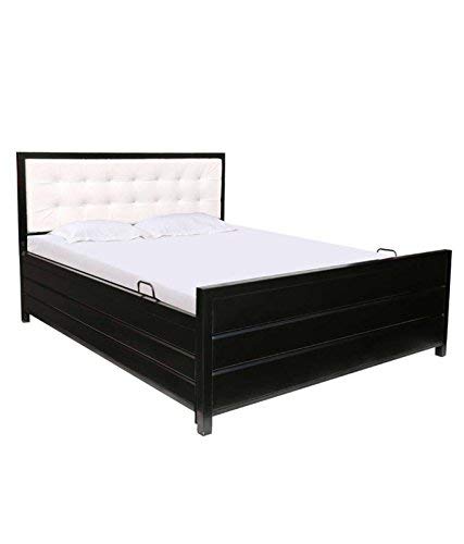 Royal Interiors Virno Metal Matte Finish Bed with Hydraulic Storage and Foam Mattress (Queen Size, Black)