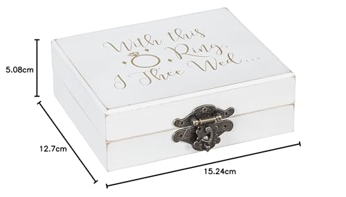 Cypress Home "with This Ring, I Thee Wed Mr. and Mrs. Wooden Ring Holder Decorative Box - 5”W x 6”D x 2”H