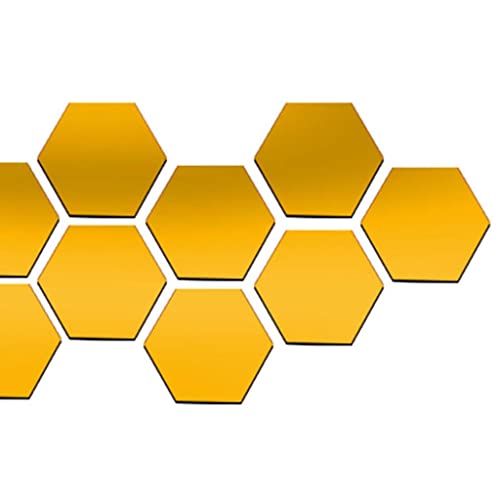 ATORSE® 12X 3D Hexagon Wall Stickers Mirror Acrylic DIY Home Decor Gold 70X40Mm