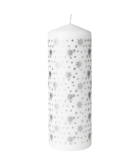 Uppfylld Vinterfint Unscented Pillar Candle, Silver-Colour, 19 cm (7 ½ ")